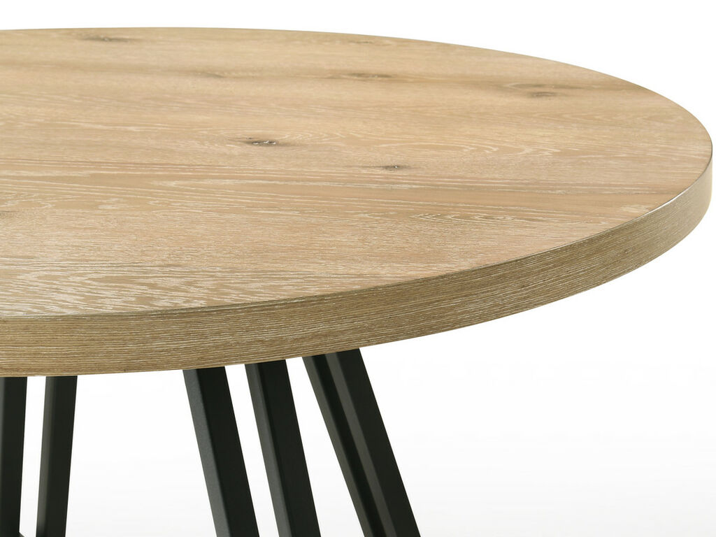 Tate Oak Finish 47" Round Dining Table Set with Cream Color Upholstered Chairs