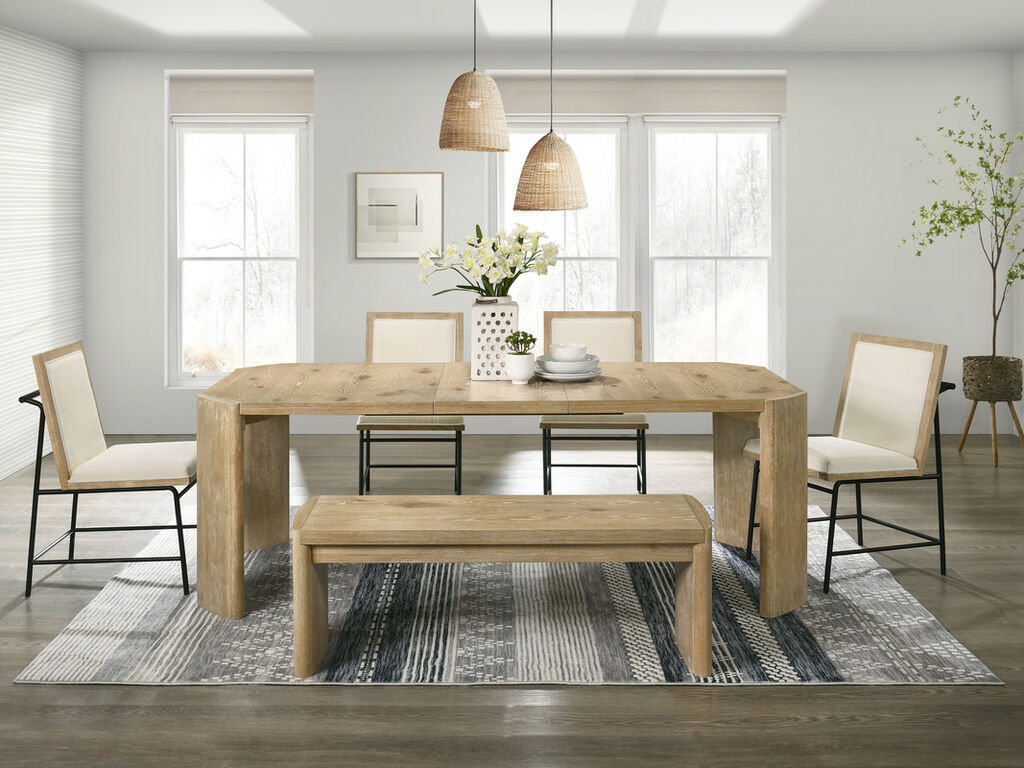 Magnus 6 Piece Oak Finish 84" Extendable Rectangular Dining Table Set with Dining Bench