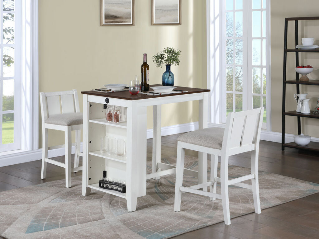 Graham 3-Piece Small Space Counter Height Dining Table with Shelves and 2 Chairs