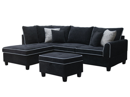 Harmony Fabric Sectional Sofa with Left-Facing Chaise and Storage Ottoman
