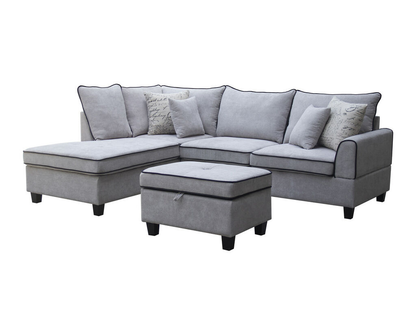 Harmony Fabric Sectional Sofa with Left-Facing Chaise and Storage Ottoman