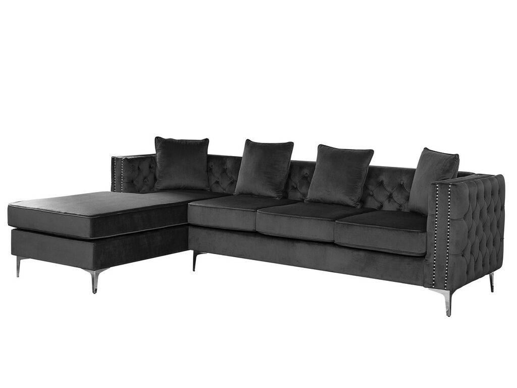 Ryan Velvet Reversible Sectional Sofa Chaise with Nail-Head Trim