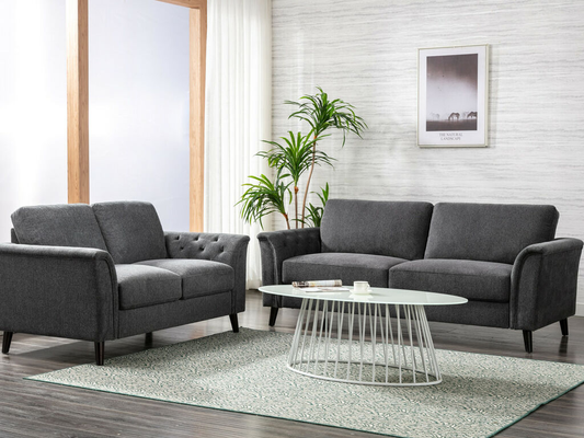 Stanton Dark Gray Linen Sofa Loveseat Living Room Set